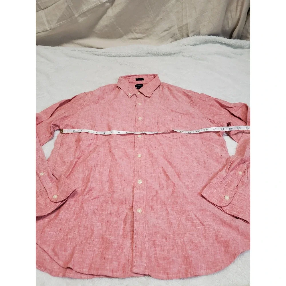J. Crew Red Linen Blend Button Dress Shirt Slim Fit Men Large Casual Classic